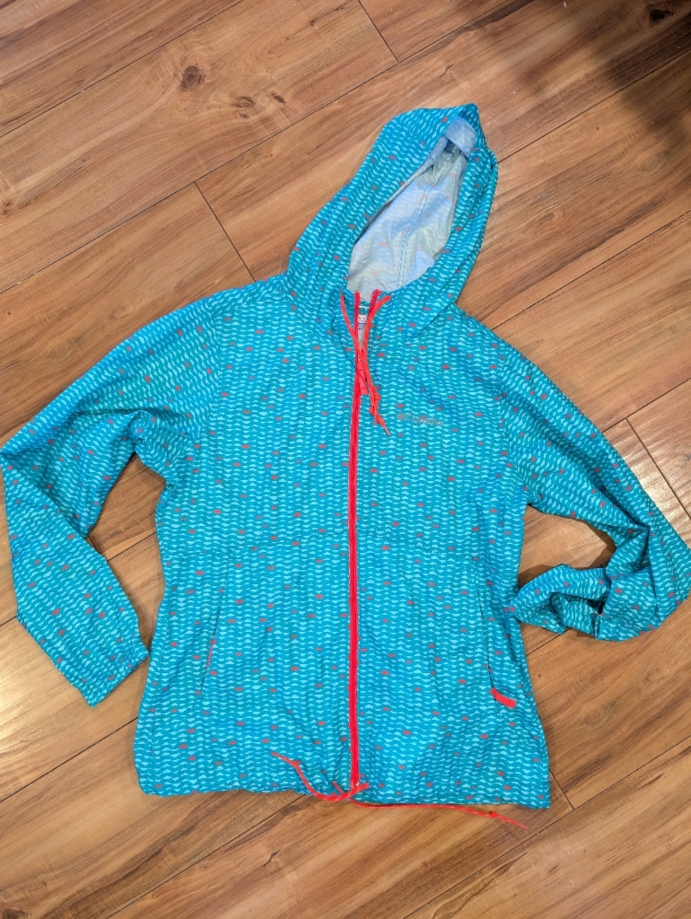 Columbia Spire Valley Printed Windbreaker | Teal & Orange Geometric | Size M